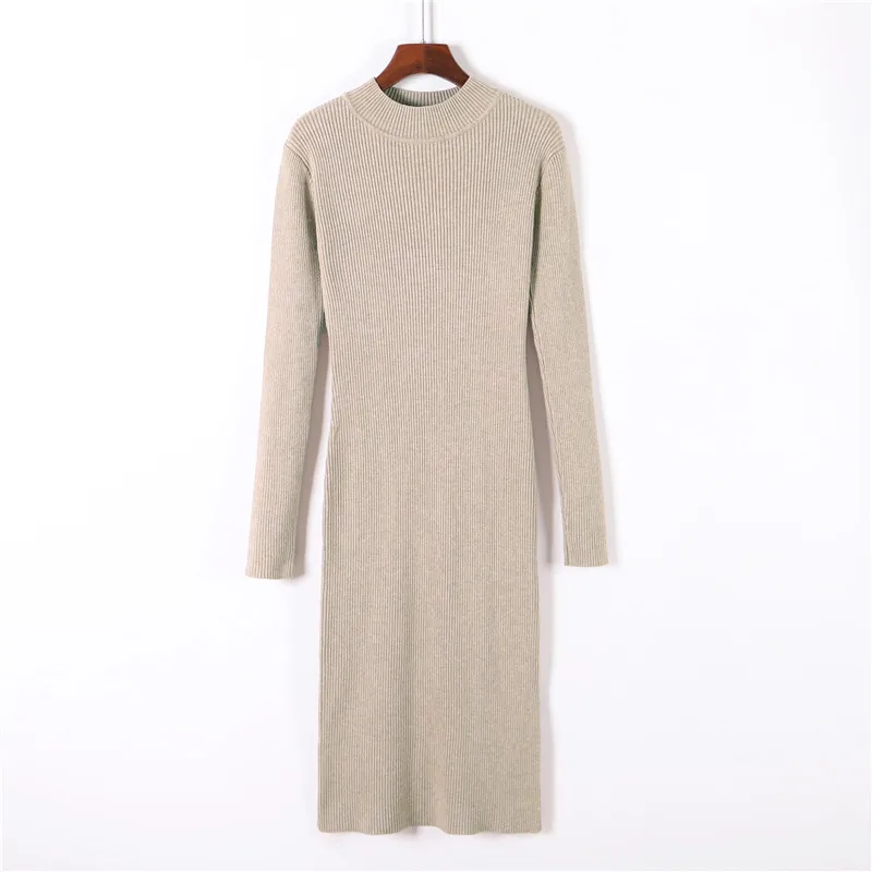 Элегантное Длинное платье свитер из органической кожи с высоким воротником