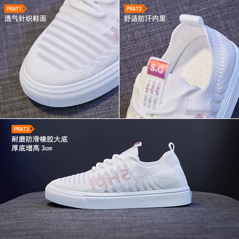 

2021 novos sapatos femininos primavera e vero voando tecido respirvel super leve malha senhoras moda casual Running shoes