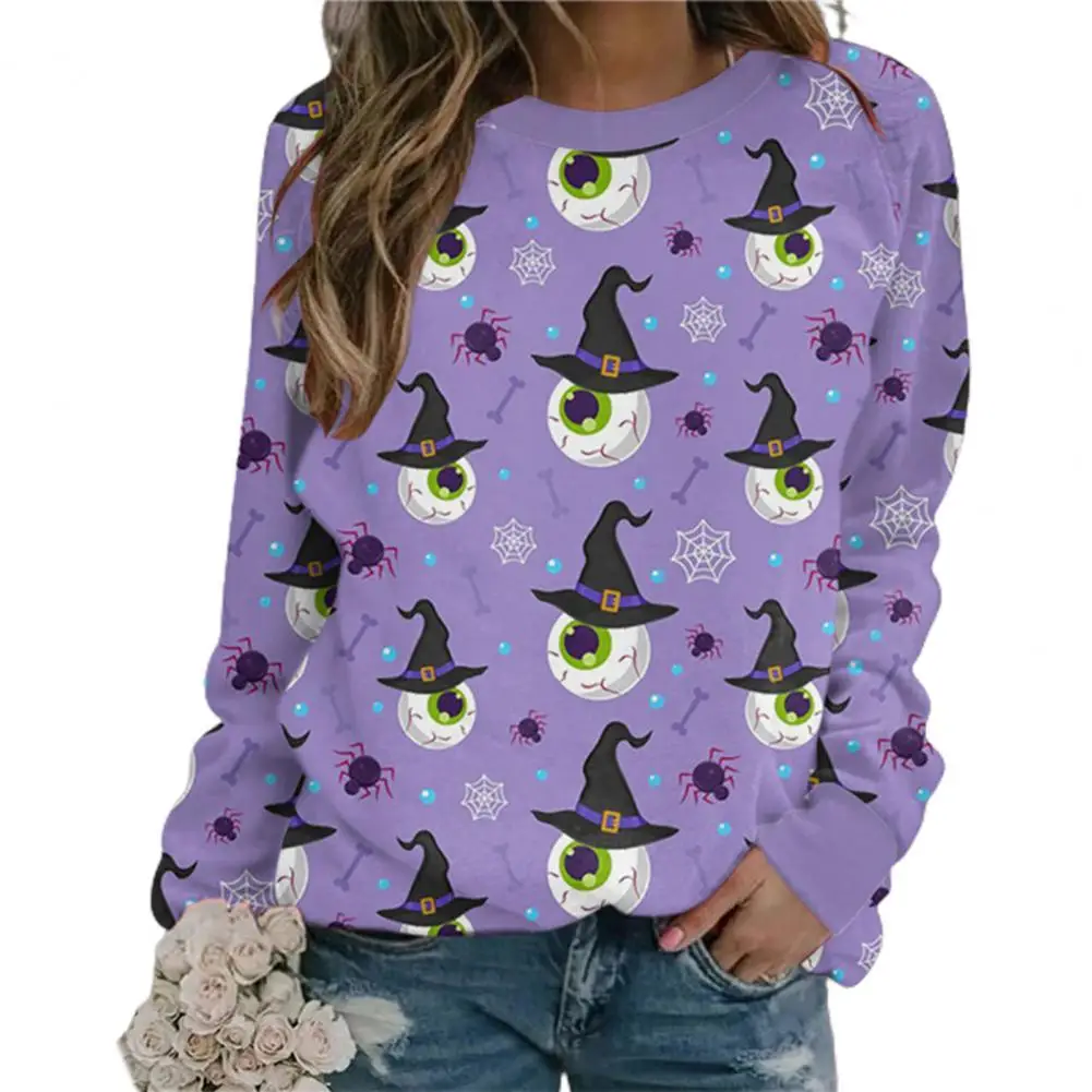

Halloween women sweetshirts O Neck Autumn Long Sleeve Pullover Casual Festive Cartoon Print Loose Sweatshirt куртка женская