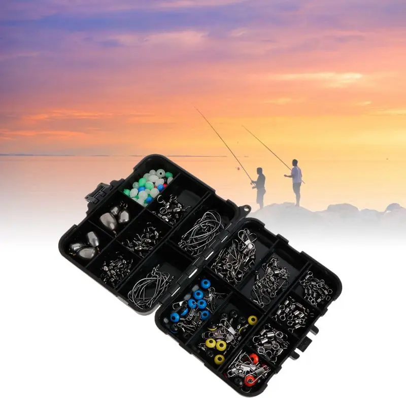 

Набор рыболовных снастей, 160 шт., вертлюги, грузила, крючки бисер, многофункциональные аксессуары для рыбалки