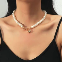 new product simple vintage baroque pearl love pendant necklace for women korean fashion necklaces party jewelry accessories gift