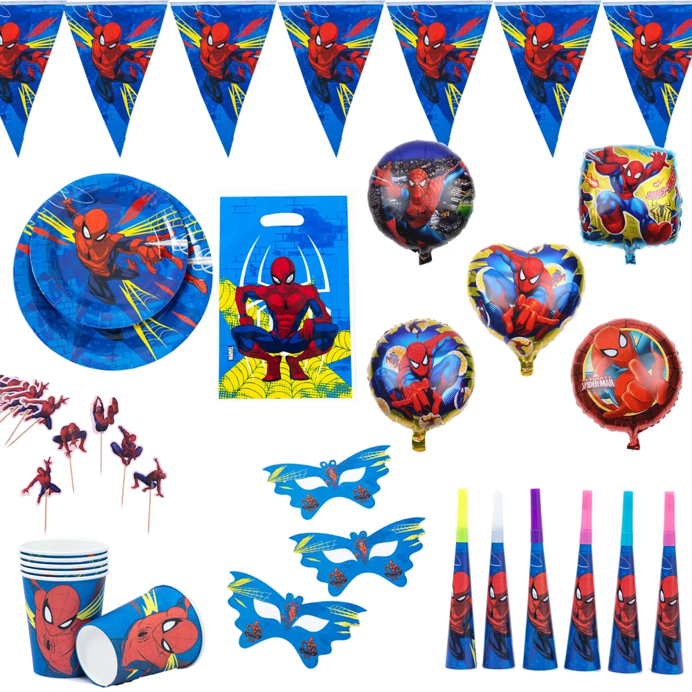 

Spiderman Theme Birthday Party Decorations Kids Favor Party Supplies Paper Cup Plate Tablecloth Balloon Boys Baby Shower