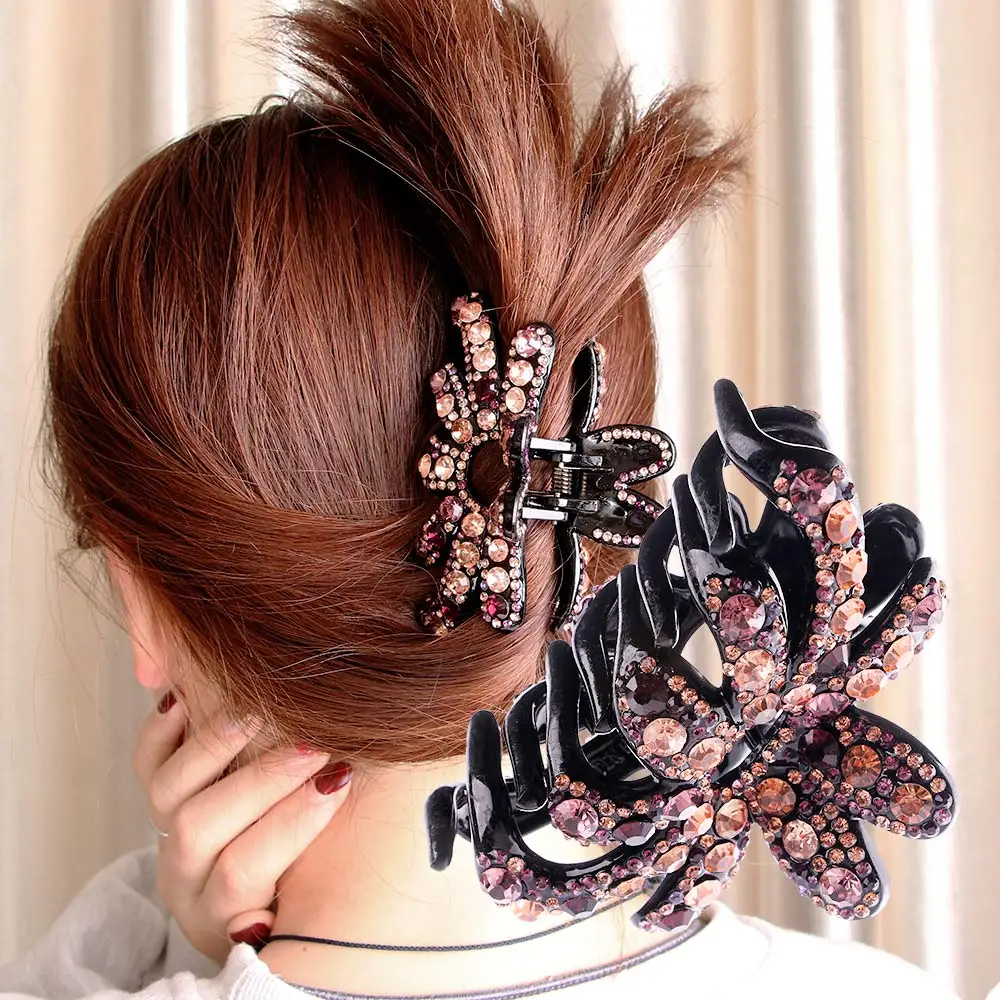 Новый стиль элегантный кристалл коготь для волос металлический сплав Стразы