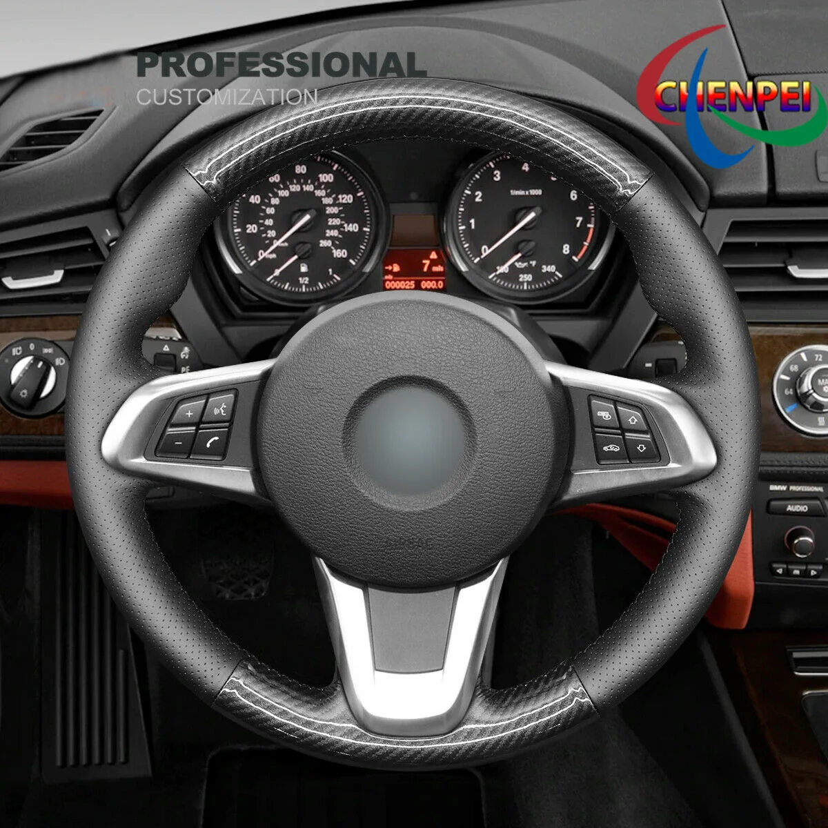 

DIY Hand-Sewn Carbon Fiber Black Leather Car Steering Wheel Cover For BMW Z4 E89 2009-2016 Car Interior Accessories
