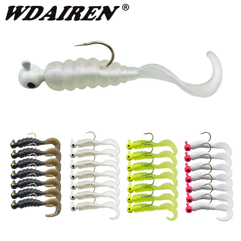 

7PCS Mini Grub Worm Soft Fishing Lures 4.5cm 2.7g Lead Jig Head Hook Wobblers Tackle Silicone Artificial Bait Carp Bass Pesca