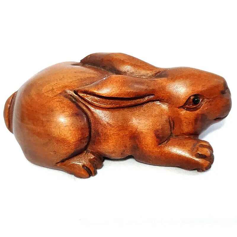 

Y7831 - 20 Years Collectible 2" Hand Carved Boxwood Netsuke Figuring Carving : Cute Rabbit