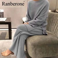ranberone elegant women two piece sets loose pullover tops wide leg pants sports suit lady casual soft sportswear tracksuits