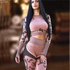 Женский комплект для йоги, бесшовный, камуфляжный, спортивный, укороченный Топ с длинным рукавом, рубашка, штаны для йоги с высокой талией, одежда для фитнеса, тренажерного зала, костюм для йоги