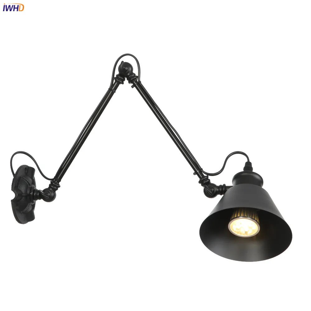IWHD Регулируемый Настенный ретро-светильник с длинной ручкой для дома спальни