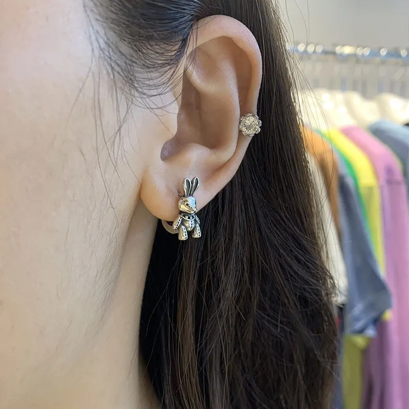 Серебряные ретро серьги в виде кролика для мужчин и женщин подходящие ко всему