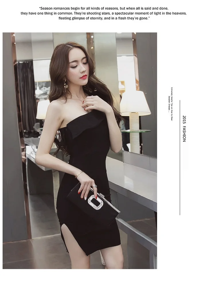 Ladies Sleevelss Sheath Ruffle Wrap Black Mini Dress Women Sexy Dinner Dresses for Women Red One-Shoulder Evening Party Dress