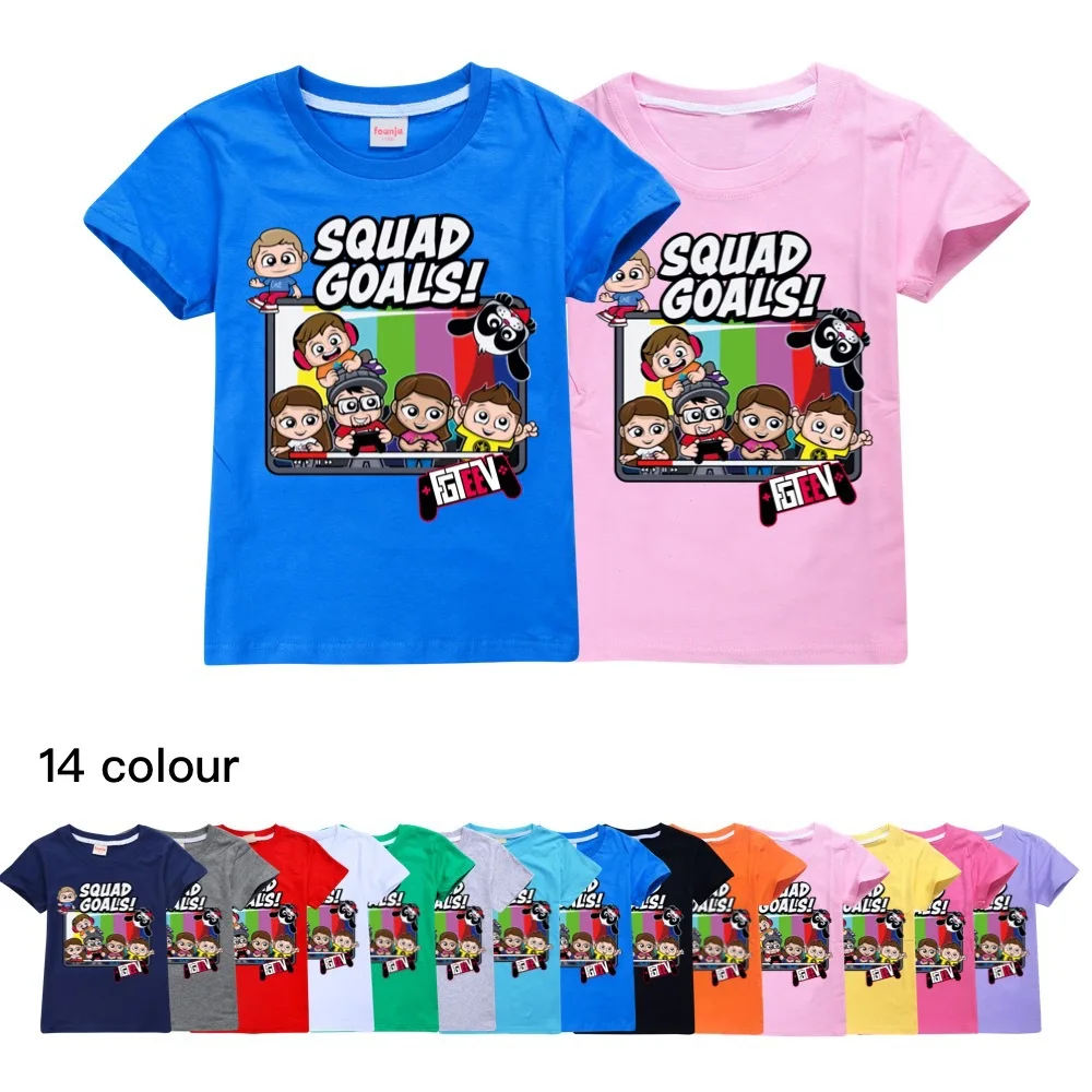 Fgteev Shirt Toddler Boy Clothes Cotton Boys Summer Tops Little Girls Funny Shirt 4 6 8 10 Year Teenage Tshirt O-neck Clothing