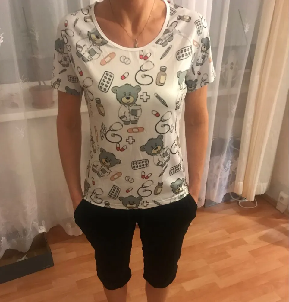 FORUDESIGNS/женская футболка с рисунком медсестры медведя из мультфильма, модная женская футболка, мягкая женская футболка с короткими рукавами, женская одежда размера плюс для девочек