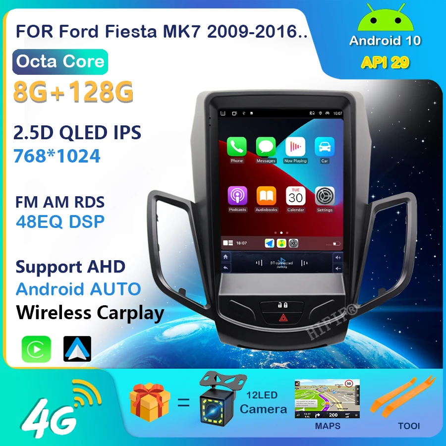 Автомобильный мультимедийный видеоплеер Carplay DSP 8 + 128G 4G ядер Android 10 для Ford Fiesta 2009