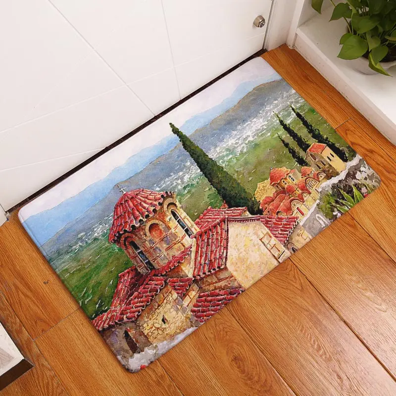 

Retro Oil Painting Building Print Carpets Anti-Slip Floor Mats For Bedroom Outdoor Rugs Front Door Mats Non-slip Doormats