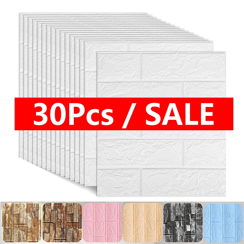 

10/30Pcs Self-Adhesive 3D Brick Sticker DIY Waterproof Foam Wallpaper Kids Room Kitchen Roof Ceiling Background Wall Decals