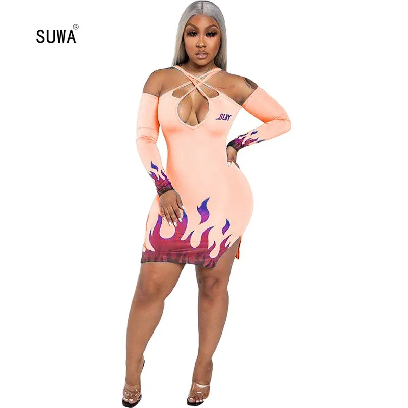 Фитнес сексуальный v образный вырез облегающее женское платье с длинными