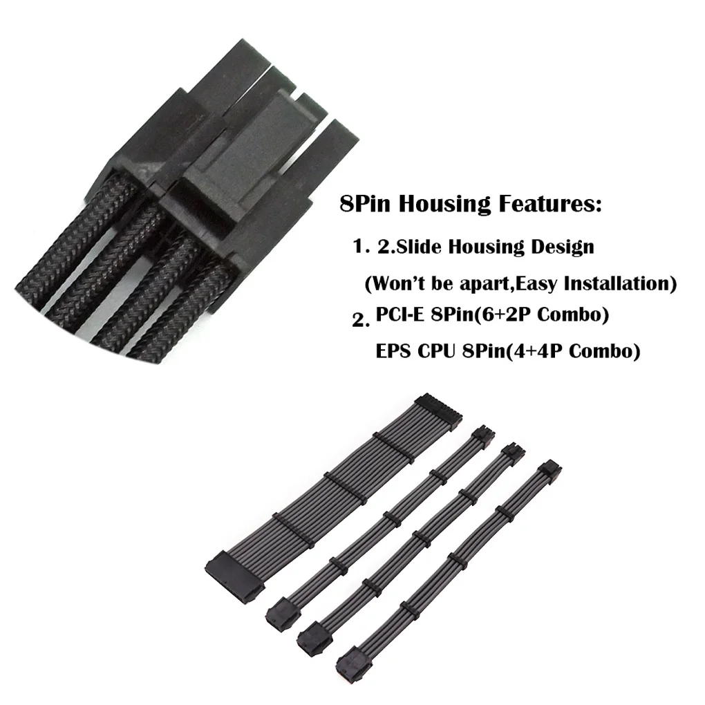 

1 Set 30cmcm A-TX Basic Extension Cable Kit PC GPU CPU Power Supply Sleeved Wire Computer Connectors 24-PIN 8-PIN 6PIN 4+4PIN
