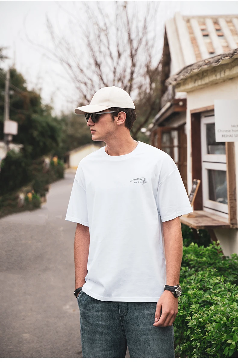 

YTX531 Pure cotton loose shoulders youth trend hip-hop street five-point sleeve short-sleeved T-shirt men