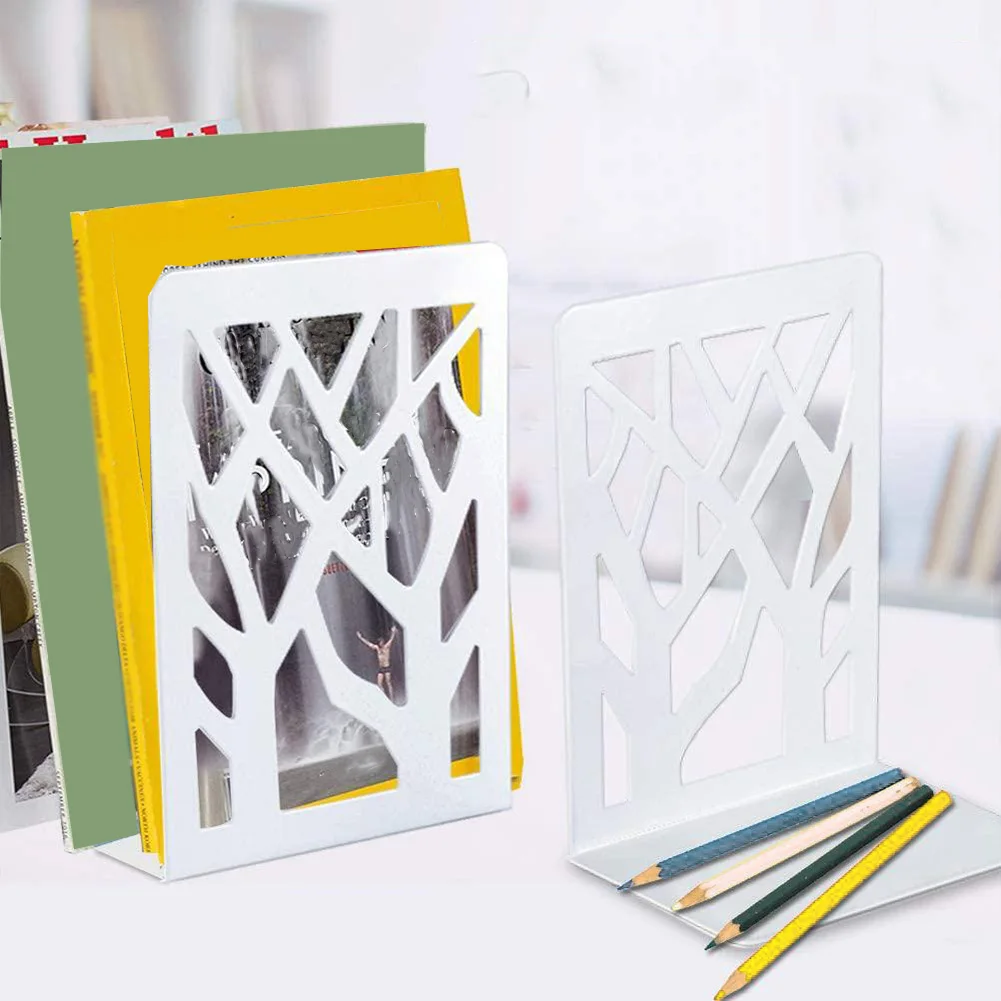 

1 Pair Metal Fashion Tree Shape Bookends Heavy Duty Non Skid Book Stoppers Holder For Office School Library Shelves And Desk