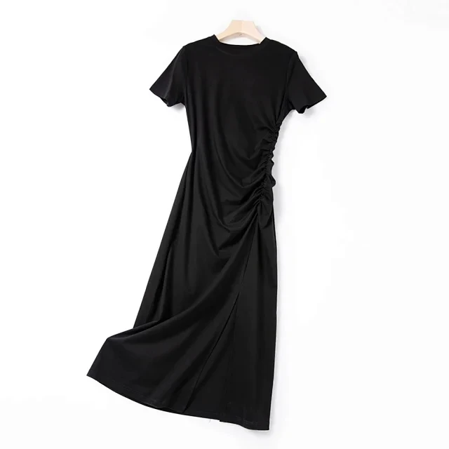 Женское платье миди с Боковым Разрезом и круглым вырезом новинка 2020 черное