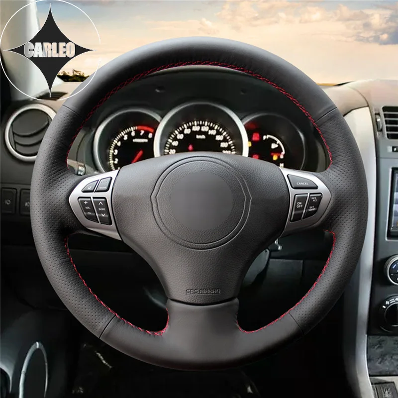 DIY Car Steering Wheel Cover for Suzuki Grand Vitara 2005 2006 2007 2008 2009-2014 Genuine Black Leather Stitching Custom Holder