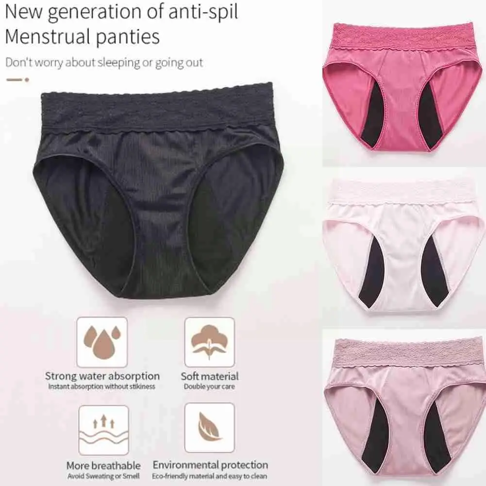 

Large Size Mid-to-high Waist Four-layer Physiological And Pants, Lace Leakage Napkin-free Sanitary After Before Prevention F5d5