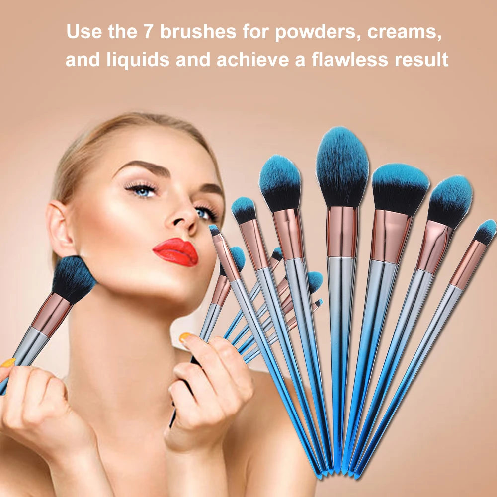 Набор кистей для макияжа 7 шт./компл. кисть теней губ пудры хайлайтера зеленая