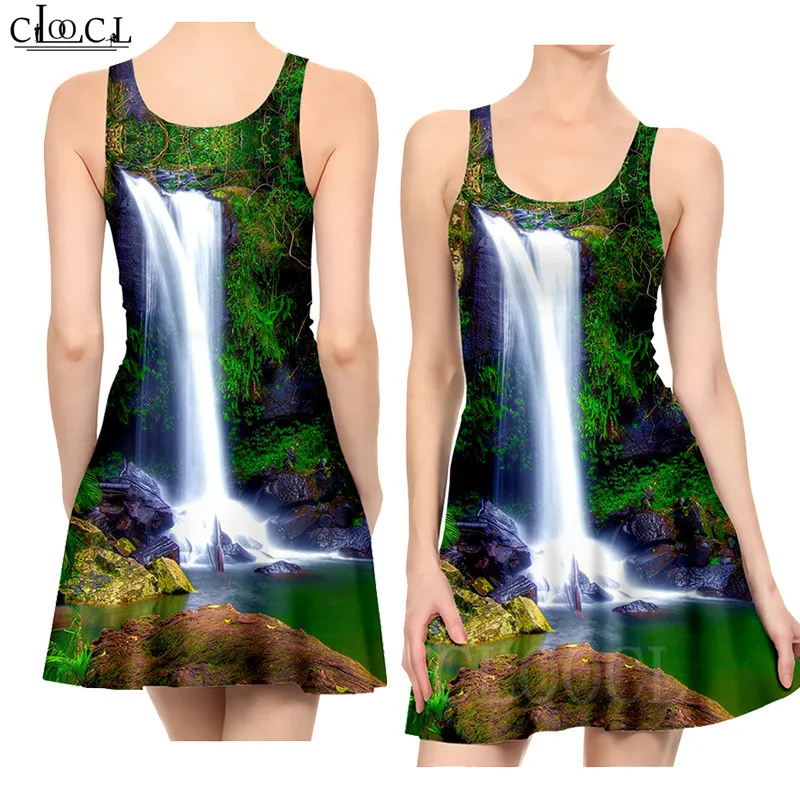 Женское облегающее платье с 3D принтом природы водопада модные вечерние платья