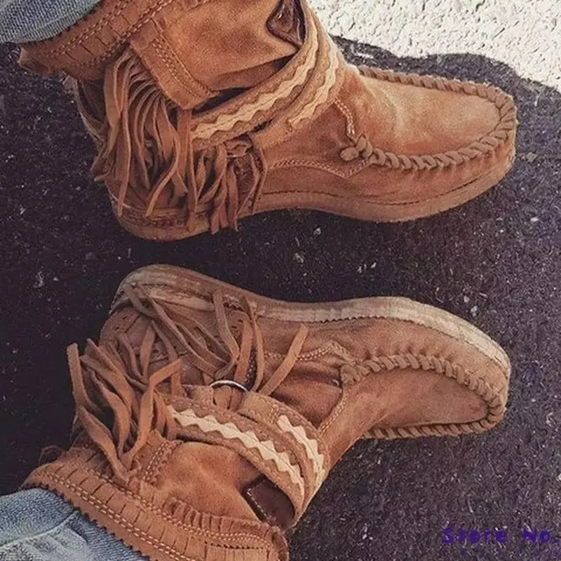 Ботильоны женские на плоской подошве винтажная теплая обувь из искусственной