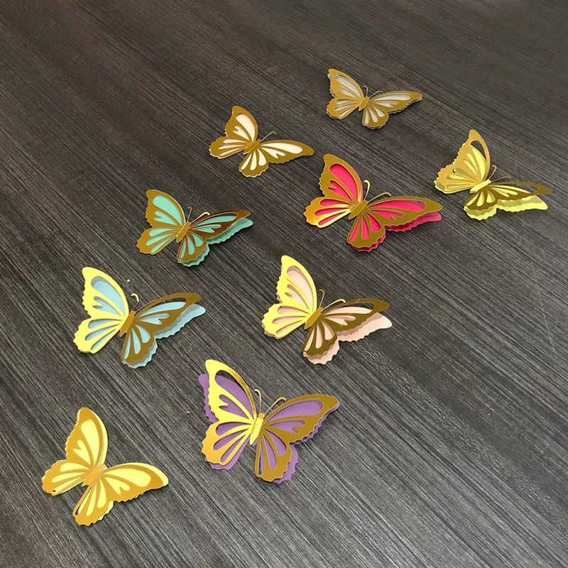 24 шт./лот двухслойные золотые полые бабочки с задней стенкой наклейки украшения