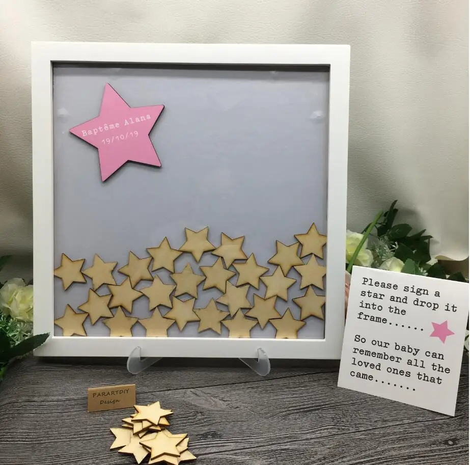 pink big star Индивидуальная детская душевая книга, упаковочная коробка с деревянными звездами, персонализированное христианское распятье, маленькая звезда - Цвет: pink big star