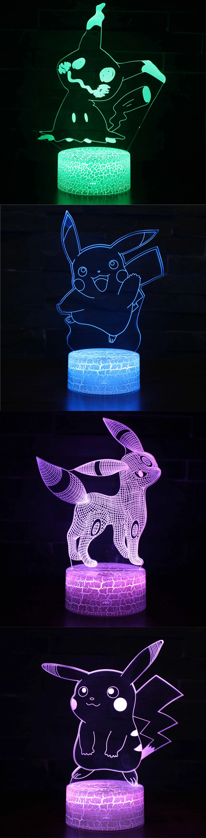 Pokemon Umbreon 7 цветов лампа 3d визуальные светодиодные ночники дети сенсорный Usb настольная лампа Пикачу ребенок Покемон го фигурка
