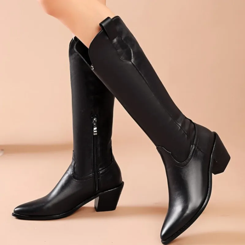 

Fanyuan Boots Size 34-46 Women Knee Boots Sexy Pointed Toe Zipper High Heel Winter Shoes Woman Warm Long Boot Vintage Footwear