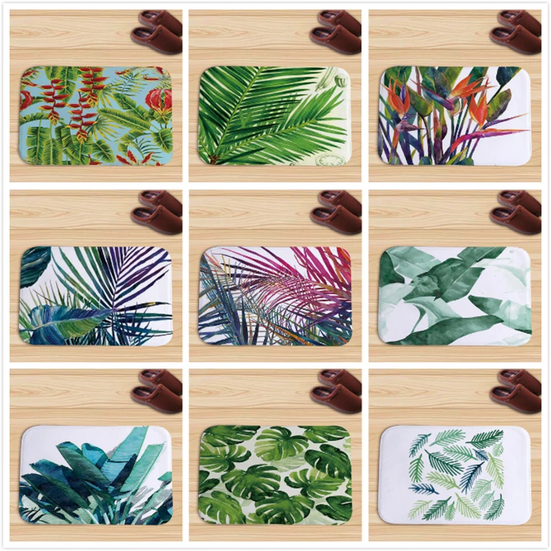 Тропические дождевики Придверные коврики с зелеными листьями противоскользящие