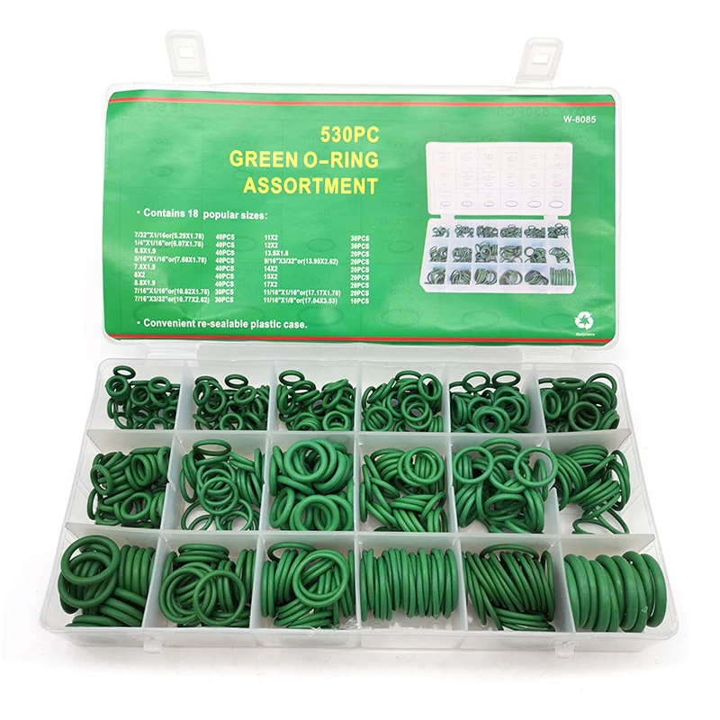 

530pcs R134a Car Air Conditioning A/C Rubber O Ring Set Gaskets Seals Green
