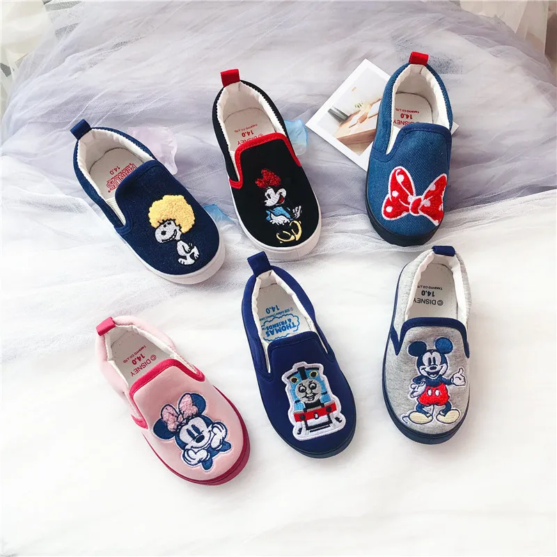 

Disney children's cartoon Minnie Mickey boy non-slip soft bottom girl canvas embroidery shoes casual sneakers baby shoes bow