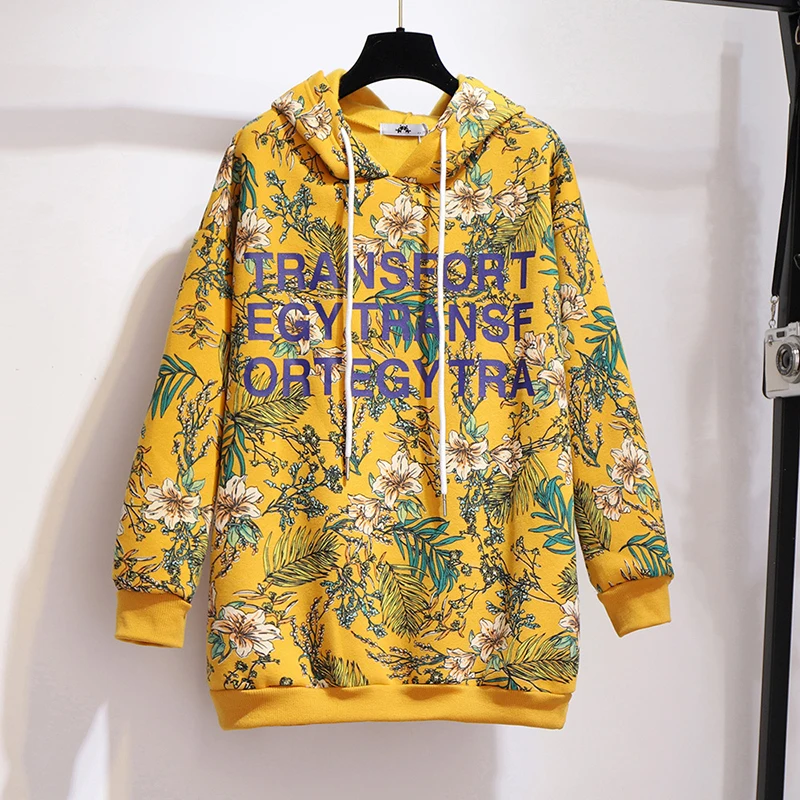 

New Sweatshirt Fashion Lady Printing Flowers Letters Hooded Tops Trendy Girls Fall Clothes Plus Size Hoodie Women