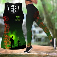 the salute to heroes combo outfit leggings and hollow out tank top suit yoga fitness soft legging summer women for girl 02