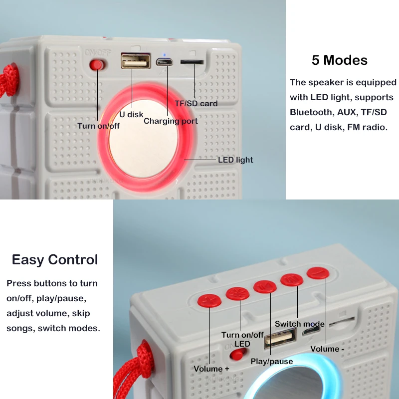 

2021 LED Portable Wireless Bluetooth Speakers Waterproof Outdoor Bass Column Support USB TF AUX Computer Speake FM Radio Boombox