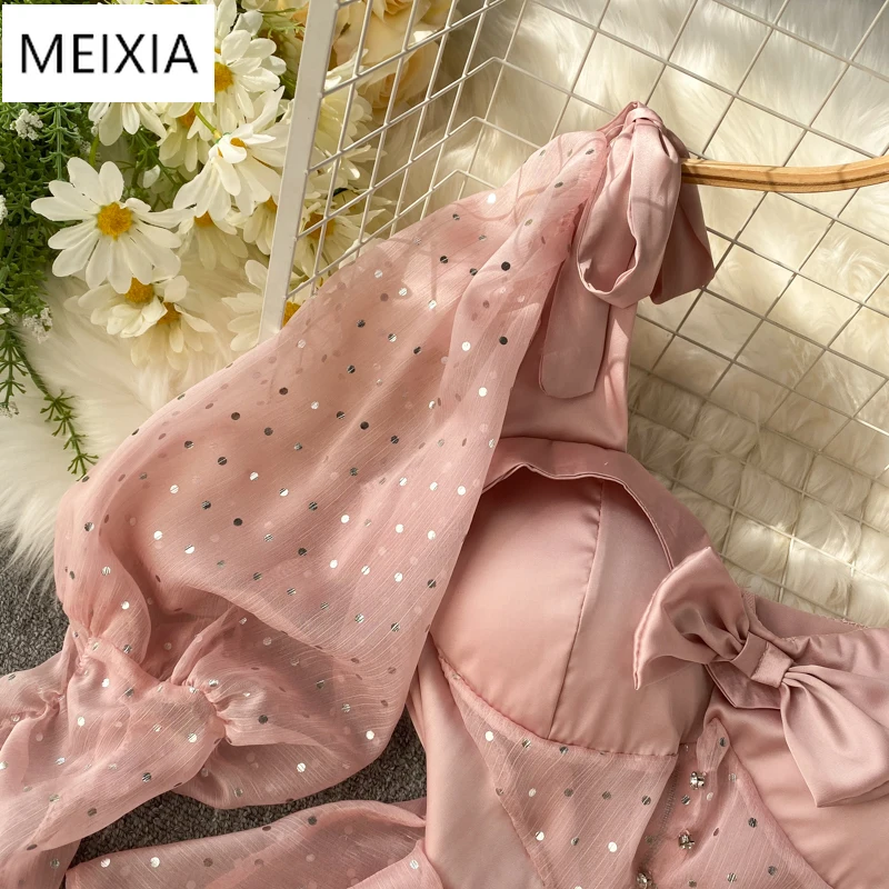 

MEIXIA Women's Vintage Style Shirt Design Puff Sleeves Short Ruffled Shirt Sweet Square Collar Bow Patchwork Short Top Blouse