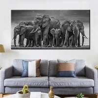 modern black african elephant herd posters and prints wall art canvas painting animals pictures for living room cuadros decor