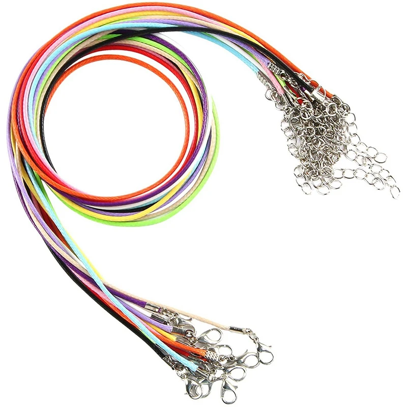 

50 шт. 18-дюймовый вощеный хлопковый шнур для ожерелья с застежкой-крабом для изготовления ювелирных изделий своими руками, разные цвета