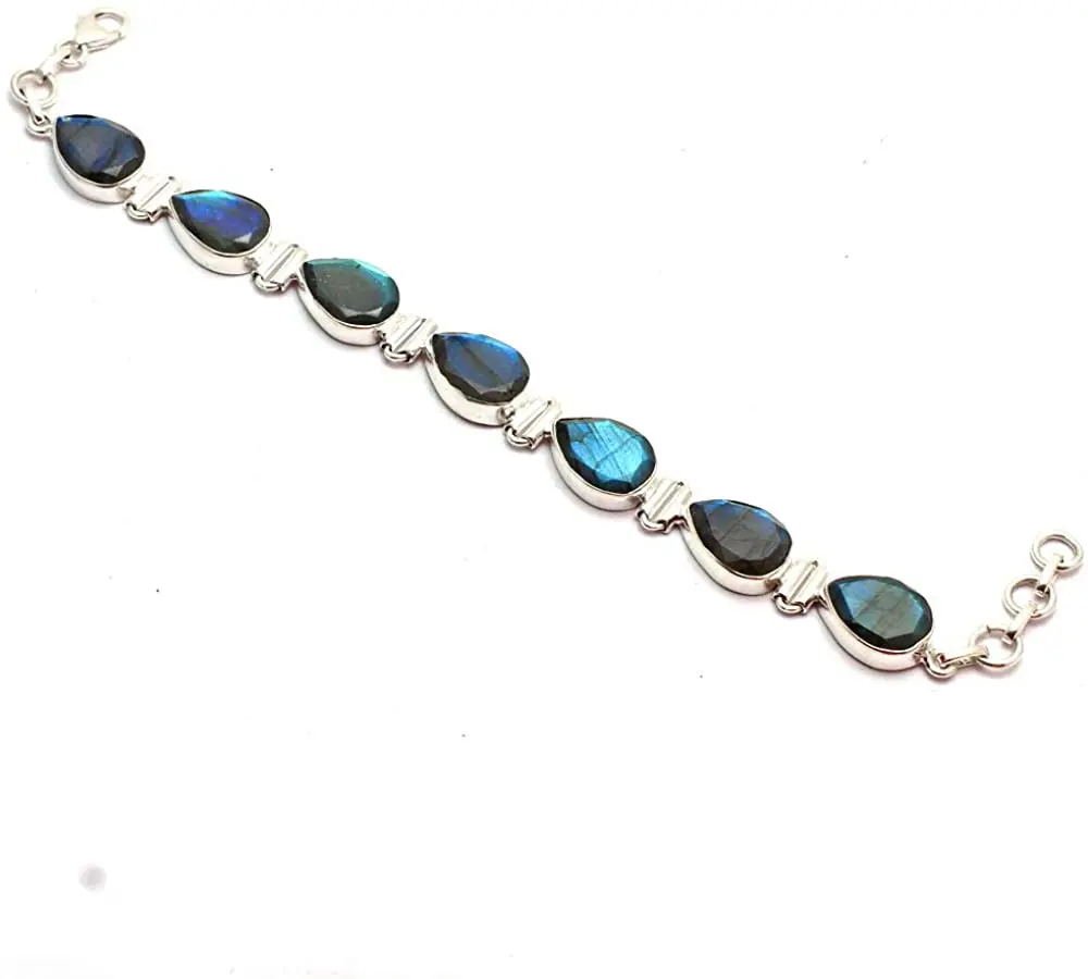 

Genuine Labradorite Bracelet 925 Sterling Silver, 19 cm, GRPB0501