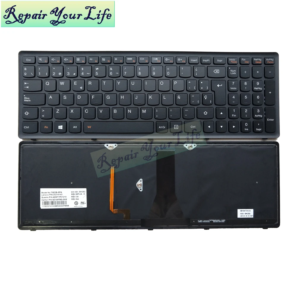 Клавиатура для ноутбука SP Spanish LENOVO FLEX 2 15 S500 S500C S500T 9Z.NAFBQ.G0S 25214143 подсветка черная с
