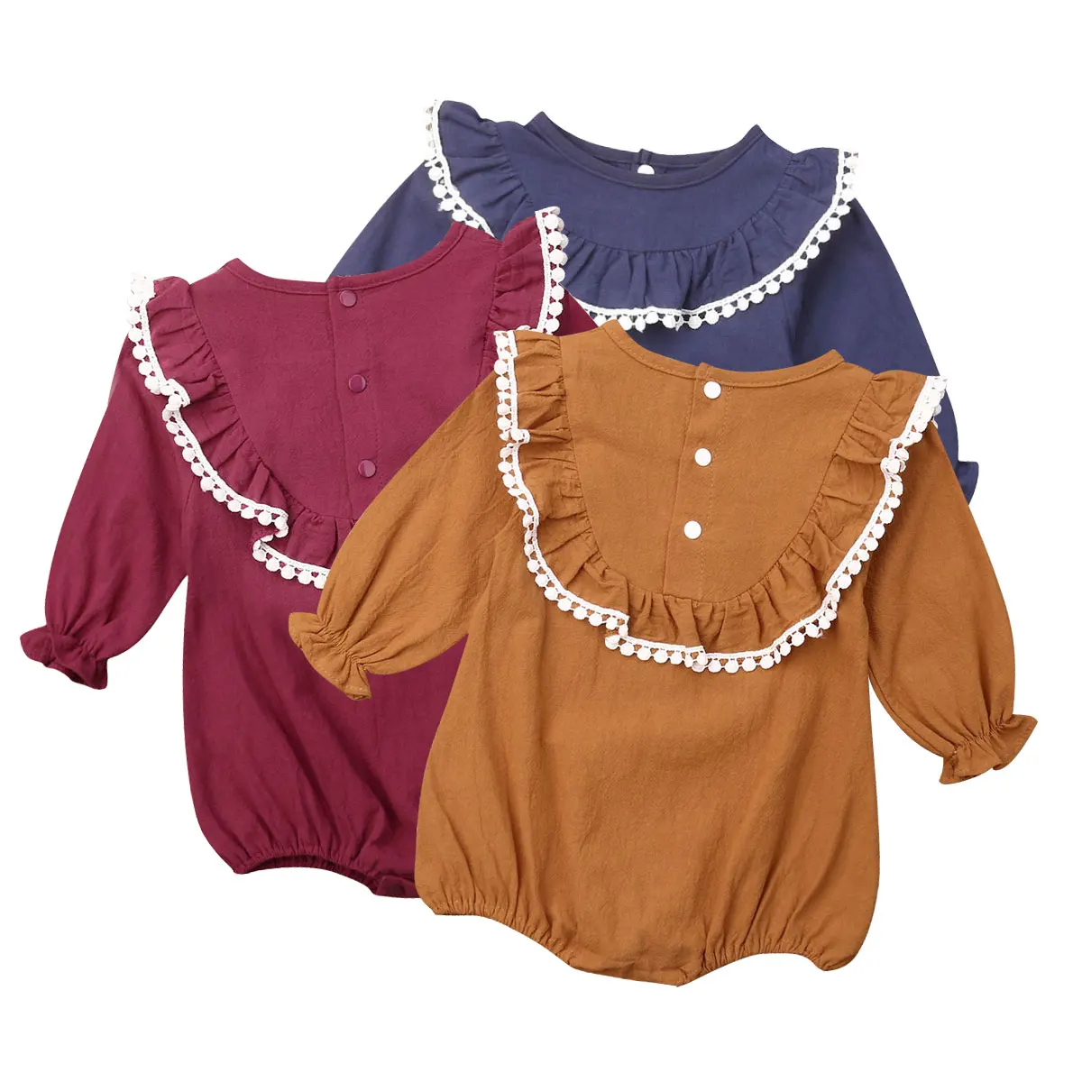 Новый осенний кружевной комбинезон с оборками для новорожденных девочек