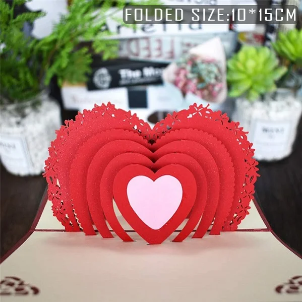 Love 3D Pop UP Cards Valentines Day Gift Postcard with Envelope Stickers Wedding Invitation Greeting Cards Anniversary for Her - Цвет: Heart
