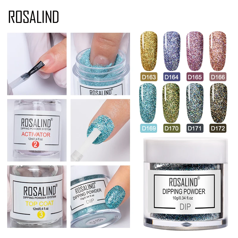 ROSALIND Dip Powder Nail Art Polish Holographic Glitter Gradient Shining Chrome Pigment Dipping Set Flakes Sequins | Красота и