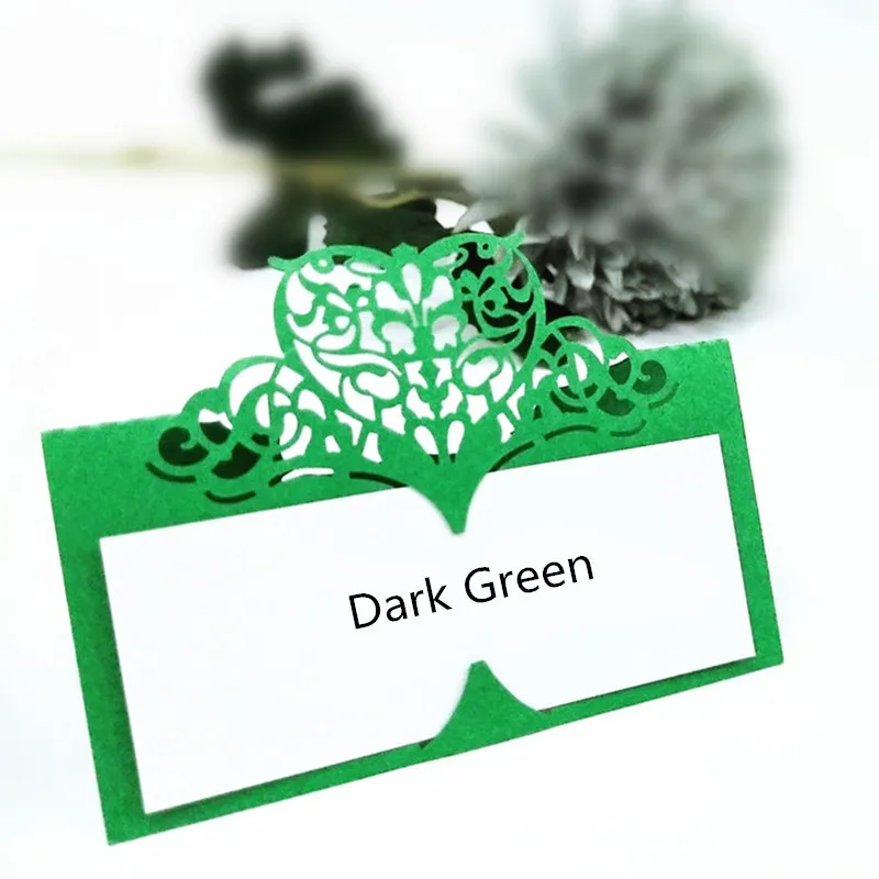 Dark green 100/50 шт в наборе, лазерная резка сердце именная табличка посадочные карточки украшение для сидения за столом одежда для свадьбы, дня рождения Украшение стола номера для сидения 8Z - Цвет: Dark green