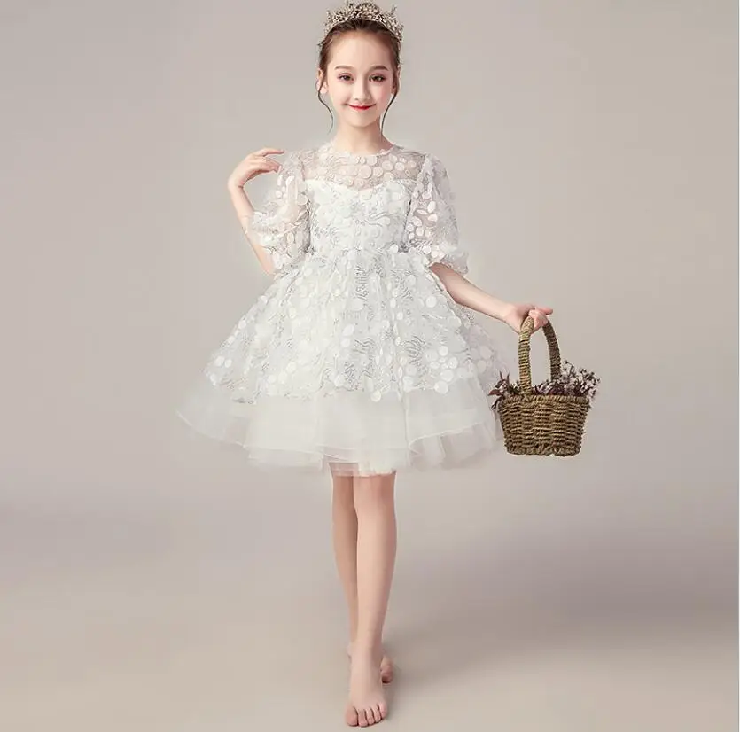 Champagne Tulle Sequin Flower Girl Wedding Gown Evening Kids Dress Girls Children Prom Princess Party Formal Birthday Dresses | Детская
